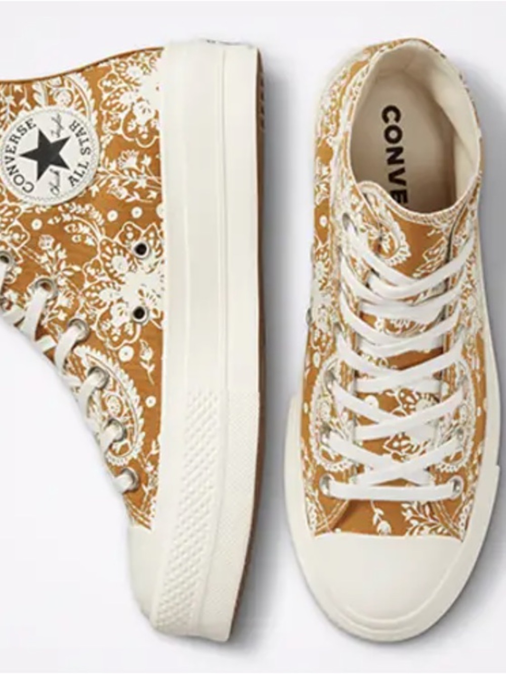 Converse Women’s High-Top Sneakers in Tan with White Paisley